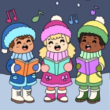 Kids Singing Christmas Carols Coloring Page