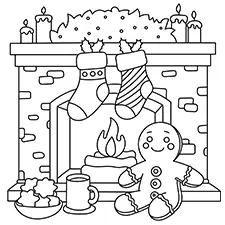 Christmas Fireplace Coloring Page