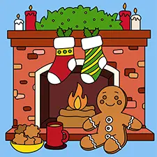 Christmas Fireplace Coloring Page