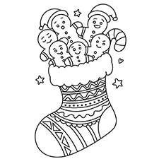 Christmas Stocking Stuffed With Gingerbread Men Coloring Page