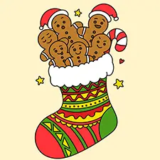 Christmas Stocking Stuffed With Gingerbread Men Coloring Page