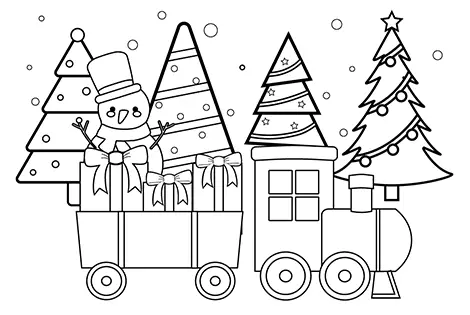 Christmas Train With Presents Coloring Page Black & White