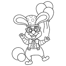 Clown Bunny Coloring Page Black & White