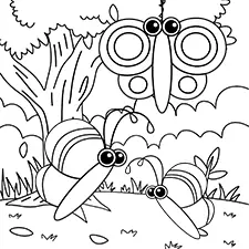 Colorful Spring Butterflies Coloring Page Black & White