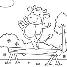 Cow Balancing On A Beam Coloring Page