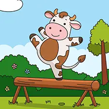 Cow Balancing On A Beam Coloring Page