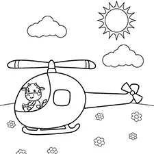 Cow Flying Helicopter Coloring Page Black & White