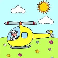 Cow Flying Helicopter Coloring Page