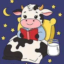 Cow Reading A Book In Bed Coloring Page