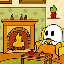 Cozy Ghost By The Fireplace Coloring Page