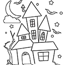 Creepy Haunted House Coloring Page Black & White