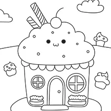 Cupcake House Coloring Page