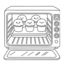 Cupcakes In An Oven Coloring Page