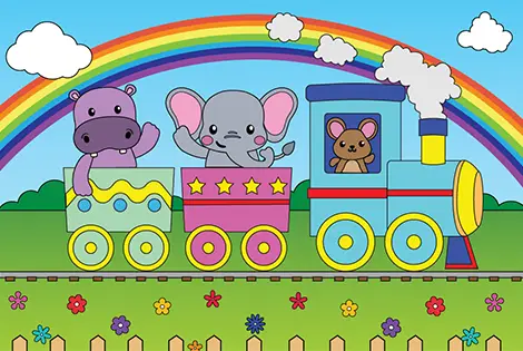 Cute Animals On A Train Coloring Page