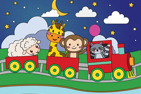 Cute Animals Journey By Train Coloring Page