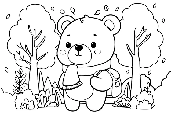 Cute Bear With Scarf Coloring Page Black & White