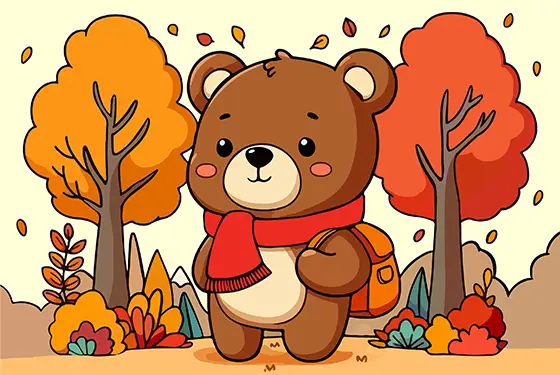 Cute Bear With Scarf Coloring Page