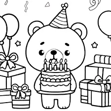 Cute Birthday Bear Printable Black & White