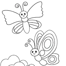 Cute Butterflies Coloring Page Black & White