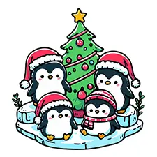 Cute Christmas Penguins Coloring Page