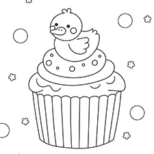 Cute Duck Cupcake Coloring Page