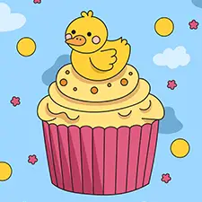 Cute Duck Cupcake Coloring Page