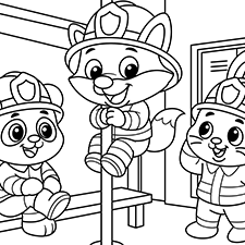 Cute Firefighter Animals Coloring Page