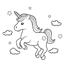 Cute Flying Unicorn Coloring Page Black & White