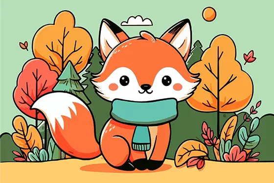 Cute Fox With Scarf Coloring Page