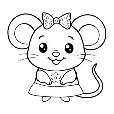 Cute Girl Mouse Coloring Sheet Black & White