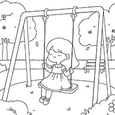 Cute Girl Swinging Coloring Page