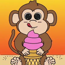 Cute Monkey Eating Icecream Coloring Page