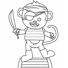 Cute Monkey Pirate Coloring Page B&W