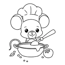 Cute Mouse Chef Coloring Page B&W