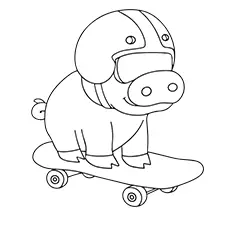 Cute Pig Skateboarding Coloring Page B&W