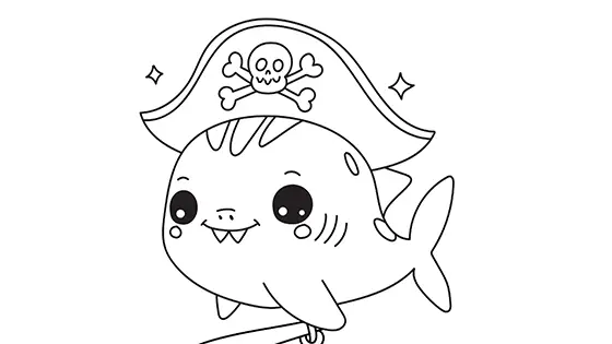 Cute Pirate Shark Coloring Page