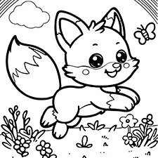 Cute Playful Fox Coloring Page Black & White