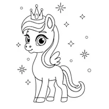 Cute Princess Pony Coloring Page Black & White