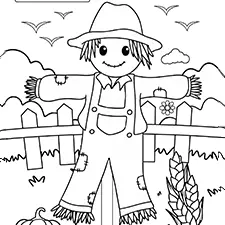 Cute Scarecrow Coloring Page Black & White