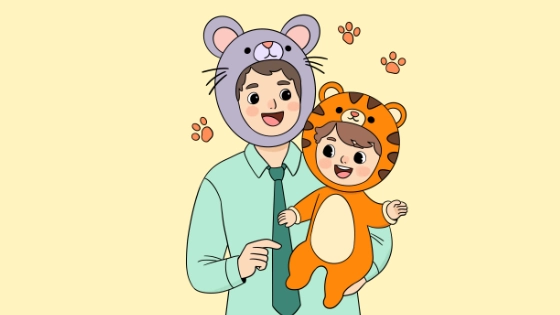 Dad And Child Wearing Costumes Coloring Page