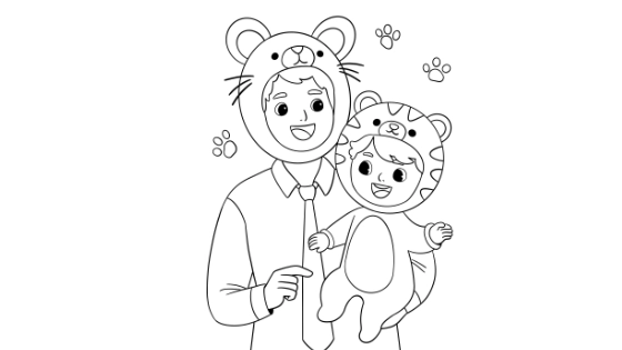 Dad And Child Wearing Costumes Coloring Page