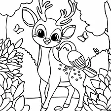 Deer In An Autumn Forest Coloring Page Black & White