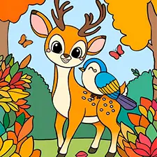 Deer In An Autumn Forest Coloring Page