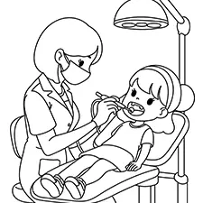 Dentist Checking A Girl's Teeth Coloring Page