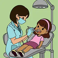 Dentist Checking A Girl's Teeth Coloring Page