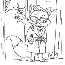 Detective Fox Hiding In The Woods Coloring Page