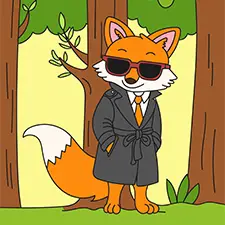 Detective Fox Hiding In The Woods Coloring Page