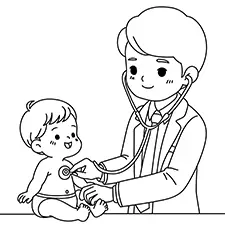 Doctor Listening To A Baby's Heartbeat Coloring Page