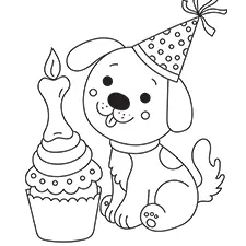 Dog With A Birthday Cupcake Coloring Page