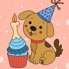 Dog With A Birthday Cupcake Coloring Page